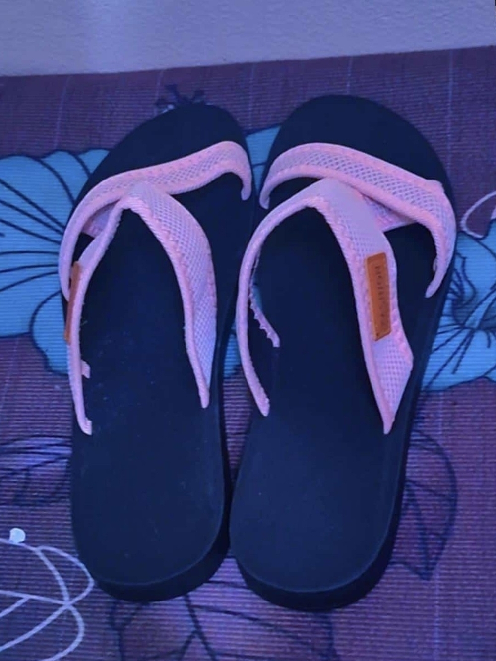 Women’s Pink Strap Flip Flop Sandals with Black Footbed